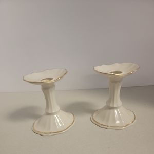 Lenox Symphony Candle Holders Candlesticks (Pair) 24k Gold Trim top/base Vintage